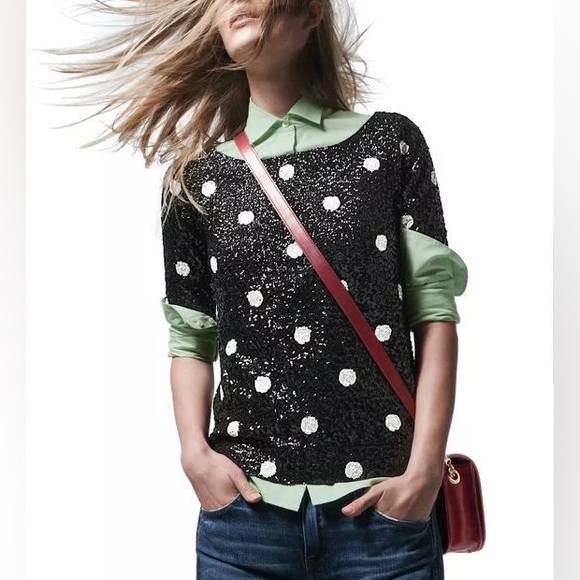 J. Crew Polka Dot Sequin T-shirt, Black & White Size S - Picture 5 of 12